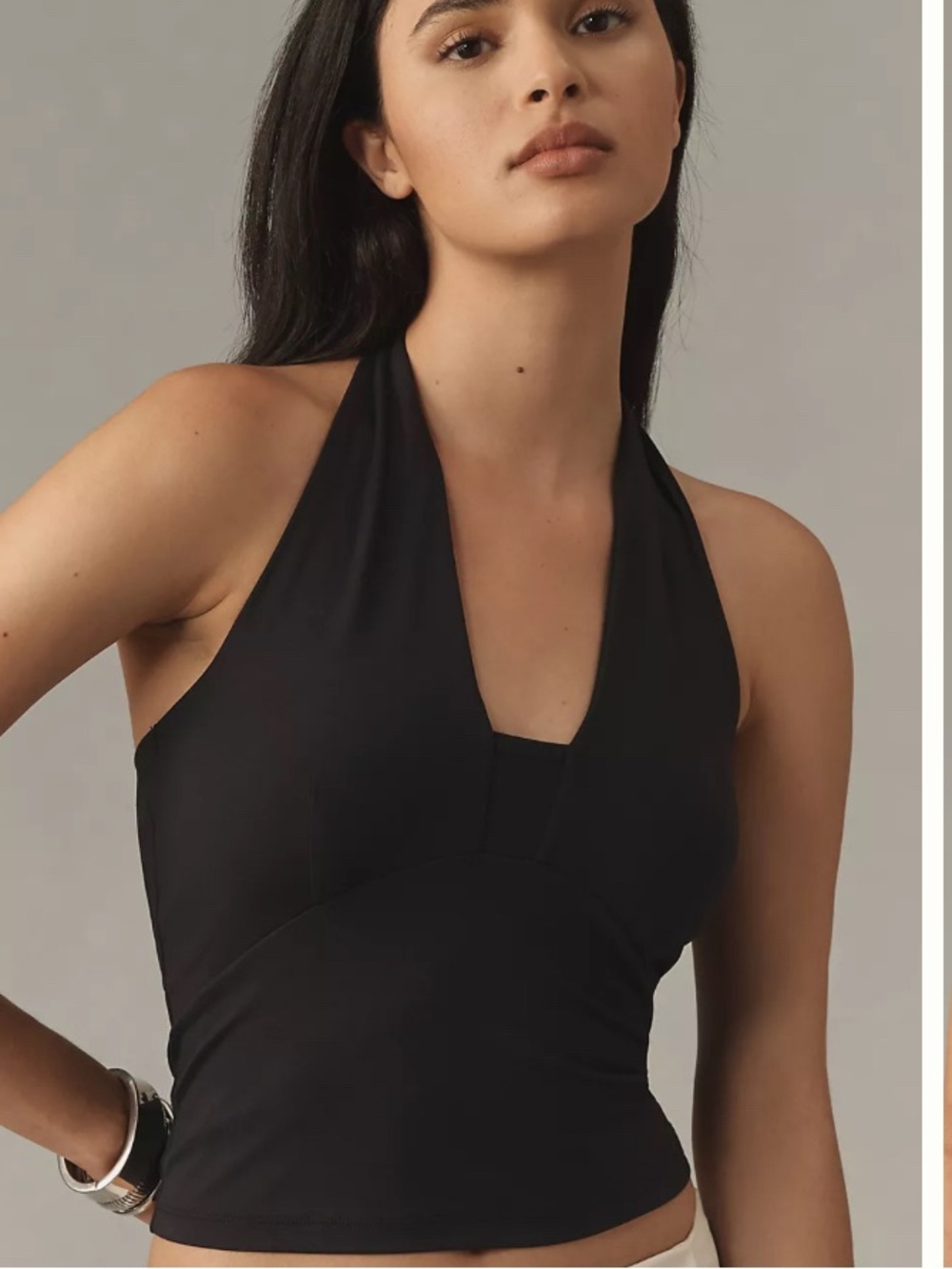 Anthropologie Black Halter V-Neck Cropped Tank